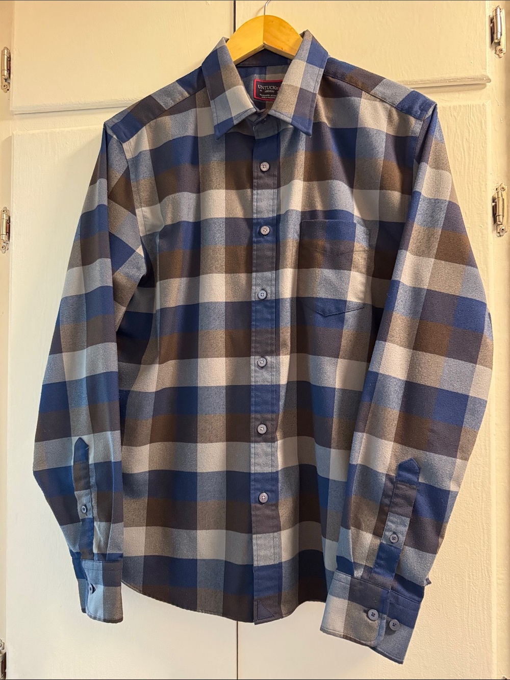 UNTUCKit Men's Blue and Brown Checked Button-Down Shirt